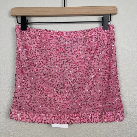 Retrofete Lexie Sequin Skirt Bubblegum Pink Mini Beaded XXS NWT Barbiecore Girly - Picture 7 of 15